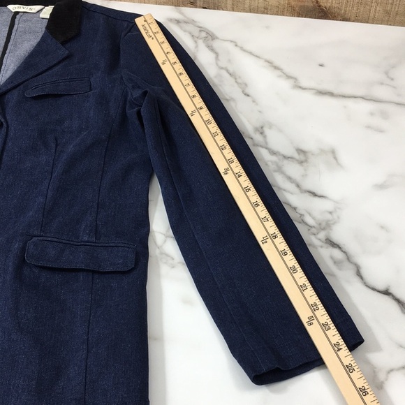 Orvis Dark Blue Denim Blazer Jacket Barn Coat Womens 12 Black Corduroy Collar - Picture 11 of 12